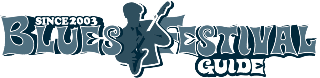Blues Festival Guide logo featuring stylized text, a guitarist silhouette, and the phrase ‘Since 2003’
