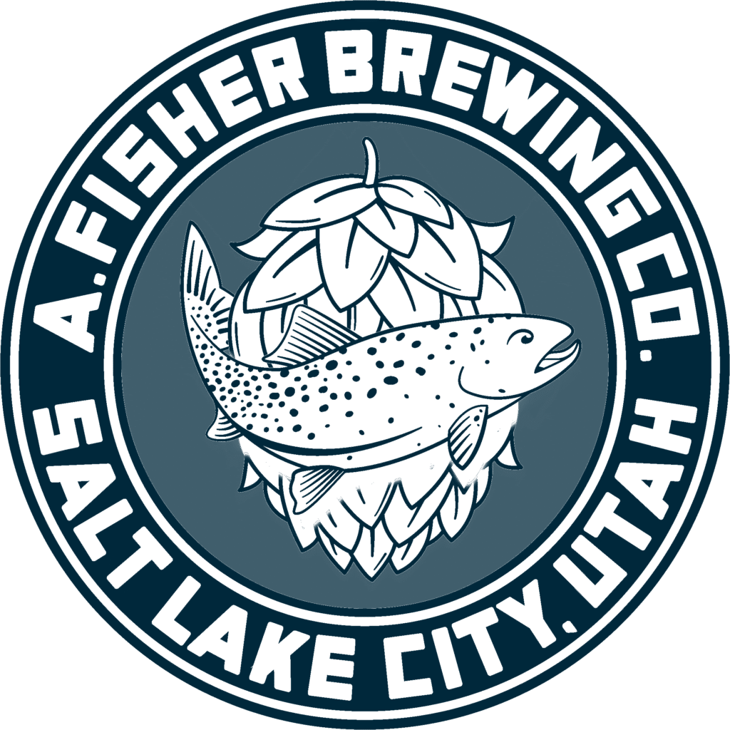 Seal with Illustration of a fish over hops. Text around the perimeter says, "A. Fisher Brewing Co. Salt Lake City, Utah"